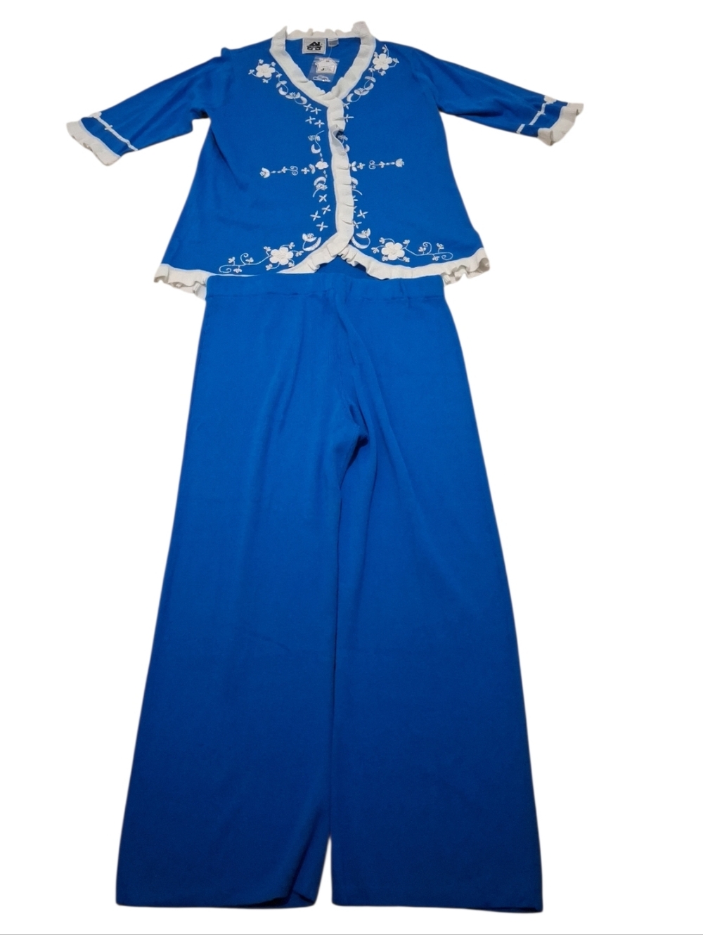 Vintage Storybook Knits Blue White Embridered Outfit Set 1X NWT